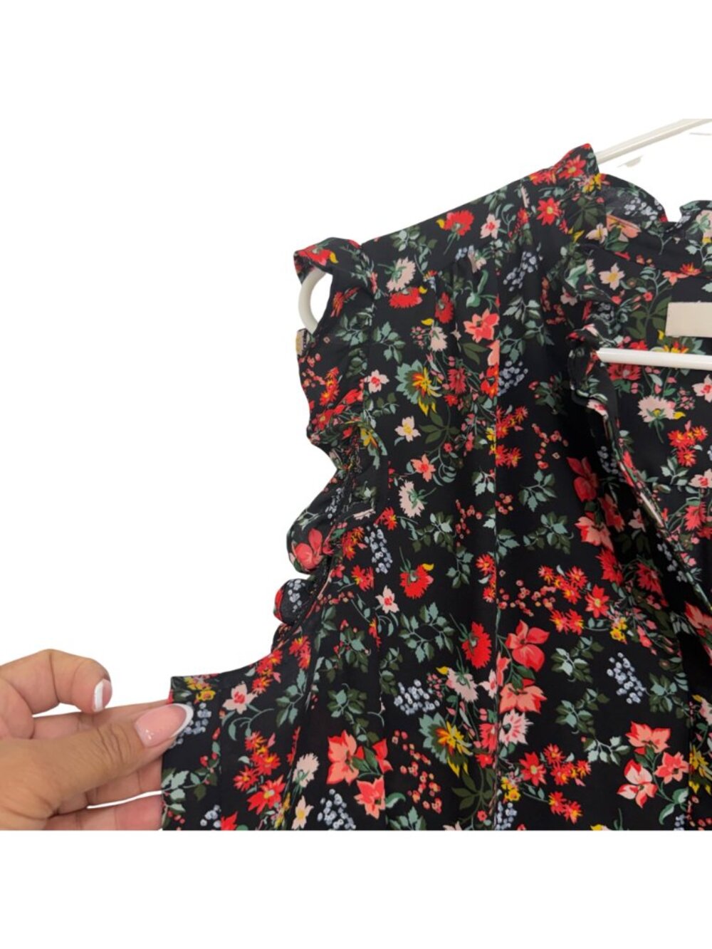 LOFT Floral Women L Sleeveless Ruffled Shoulders Lightweight Vibrant Multi-Color - Picture 7 of 9